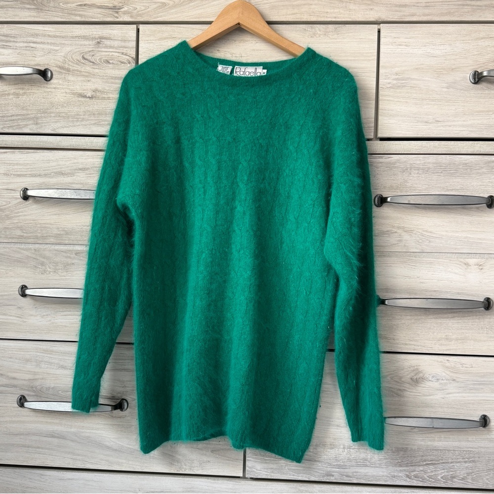 Vintage Rafaella Angora Blend Cable Knit Sweater – Emerald Green – Size M